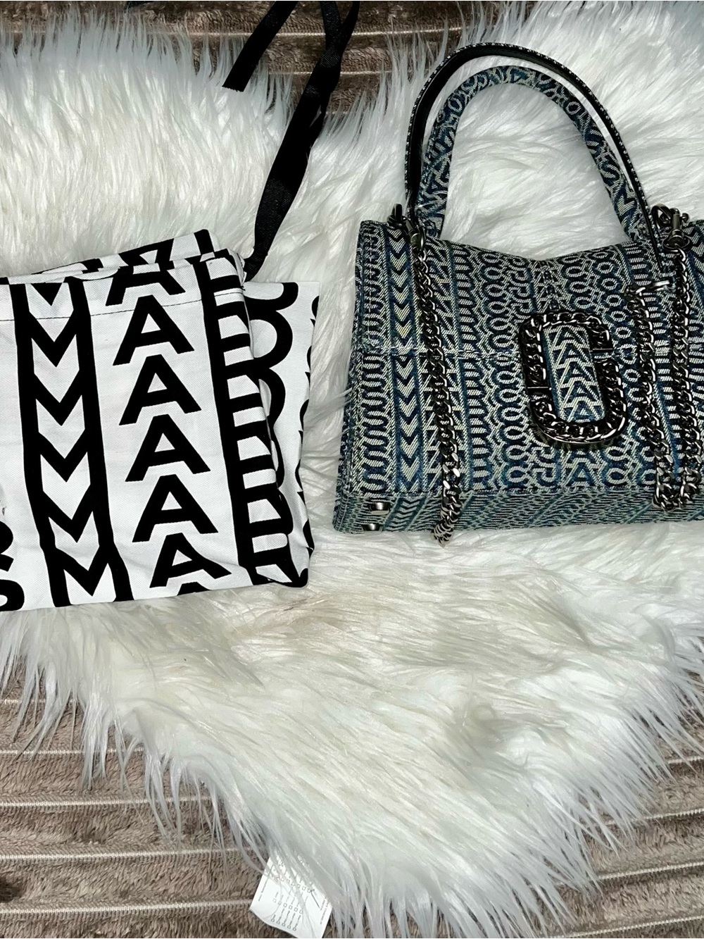 Marc Jacobs Blue Patterned Top-Handle Satchel with Chain Strap